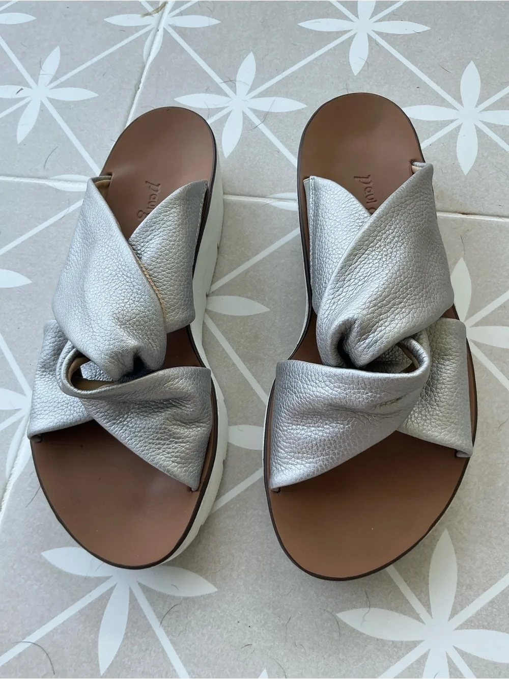 Paul Green Silver Knot Leather Slide Sandals